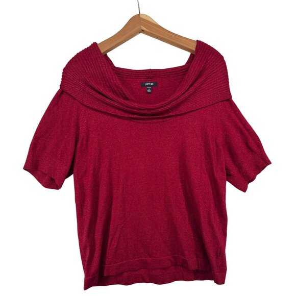 Apt 9 Womens Sweater 0X Red Metallic Cowl Neck Christmas Holiday Cocktail Party - Picture 1 of 10